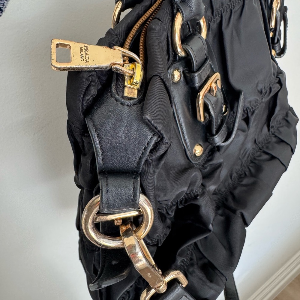Prada Black Gathered Shoulder Bag - Picture 3 of 10